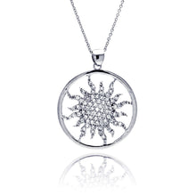 Load image into Gallery viewer, Sterling Silver Necklace with Sun Design Inlaid with Micro Paved Clear Czs Round Pendant