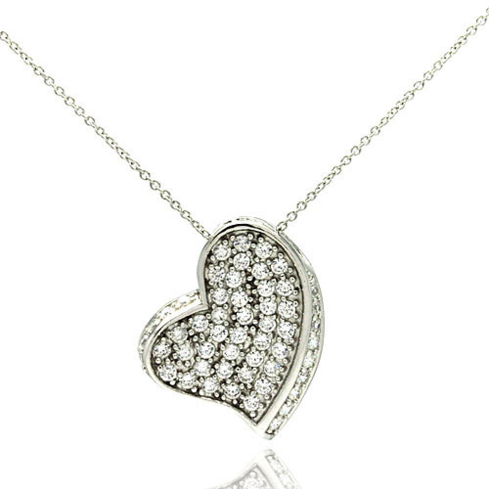 Sterling Silver Necklace with Fancy Heart Covered with Micro Paved Czs PendantAnd Chain Length of 16 -18  AdjustableAnd Pendant Dimensions: 26MMx21MM