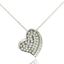 Load image into Gallery viewer, Sterling Silver Necklace with Fancy Heart Covered with Micro Paved Czs PendantAnd Chain Length of 16 -18  AdjustableAnd Pendant Dimensions: 26MMx21MM