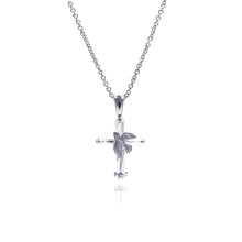 Load image into Gallery viewer, Sterling Silver Rhodium Plated Cross Dove Pendant Necklace