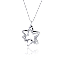 Load image into Gallery viewer, Sterling Silver Necklace with Twin Stars Inlaid with Clear Czs Pendant