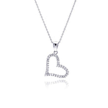 Load image into Gallery viewer, Sterling Silver Necklace with Sideways Paved Czs Open Heart Pendant