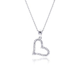 Sterling Silver Necklace with Sideways Paved Czs Open Heart Pendant