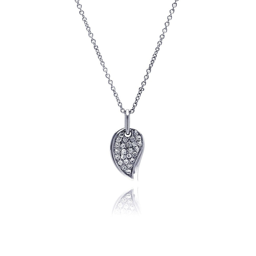 Sterling Silver Necklace with Fancy Paved Czs Leaf Pendant