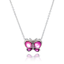 Load image into Gallery viewer, Sterling Silver Necklace with Fancy Pink Mother of Pearl Butterfly Pendant
