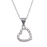 Sterling Silver Clear CZ Rhodium Plated Hanging Heart Pendant Necklace