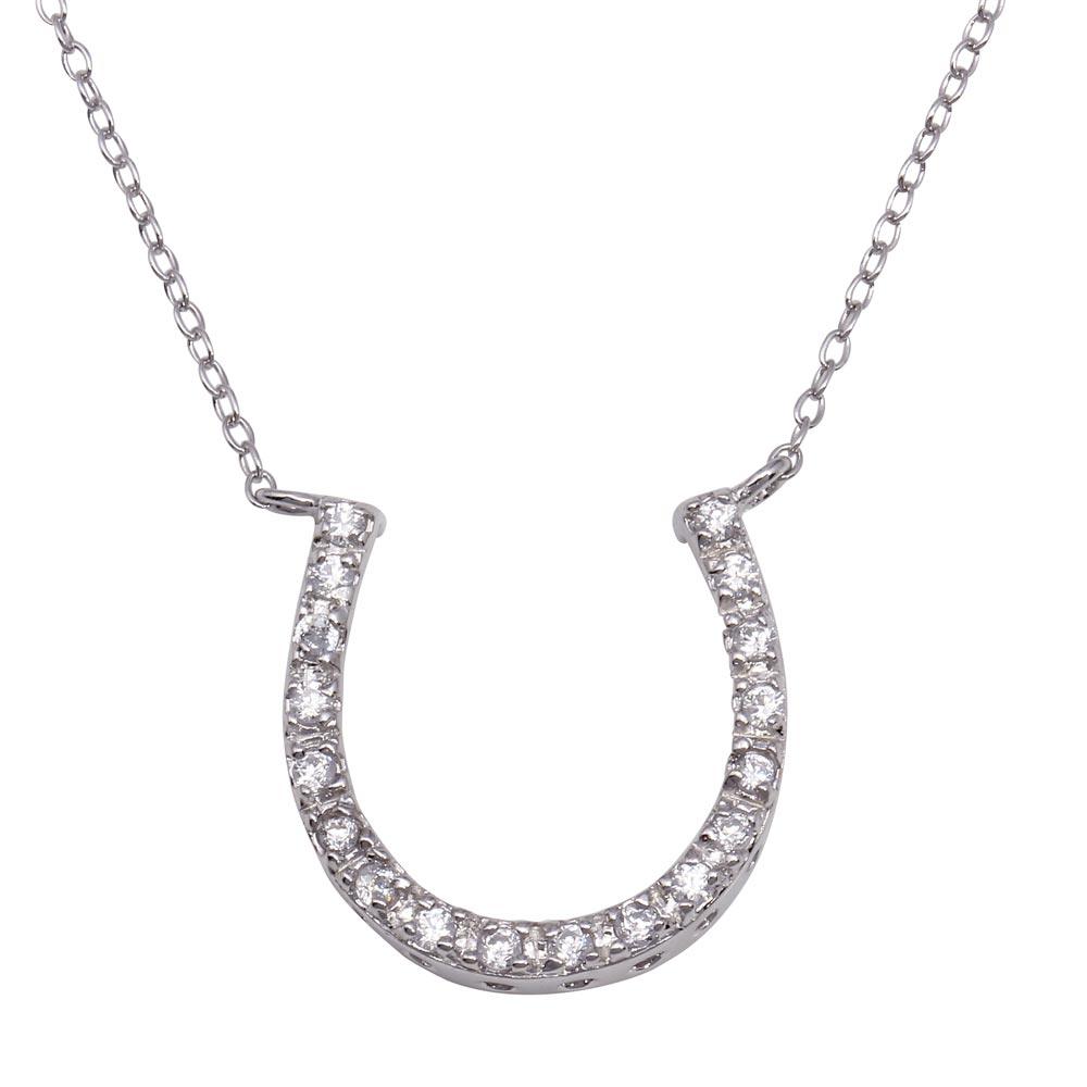 Sterling Silver Necklace with Modish Paved Czs Horseshoe PendantAnd Chain Length of 16 -18  AdjustableAnd Pendant Dimensions: 19.5MMx15.8MM