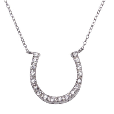 Sterling Silver Necklace with Modish Paved Czs Horseshoe PendantAnd Chain Length of 16 -18  AdjustableAnd Pendant Dimensions: 19.5MMx15.8MM