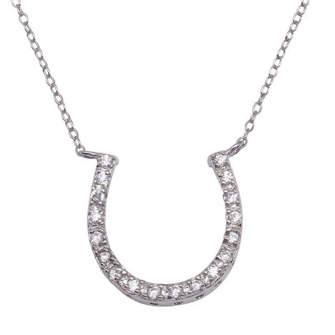 Sterling Silver Necklace with Modish Paved Czs Horseshoe PendantAnd Chain Length of 16 -18  AdjustableAnd Pendant Dimensions: 19.5MMx15.8MM