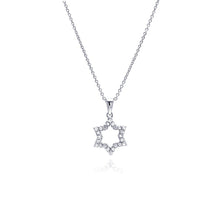 Load image into Gallery viewer, Sterling Silver Clear CZ Rhodium Plated Open Star Pendant Necklace