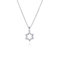 Sterling Silver Clear CZ Rhodium Plated Open Star Pendant Necklace