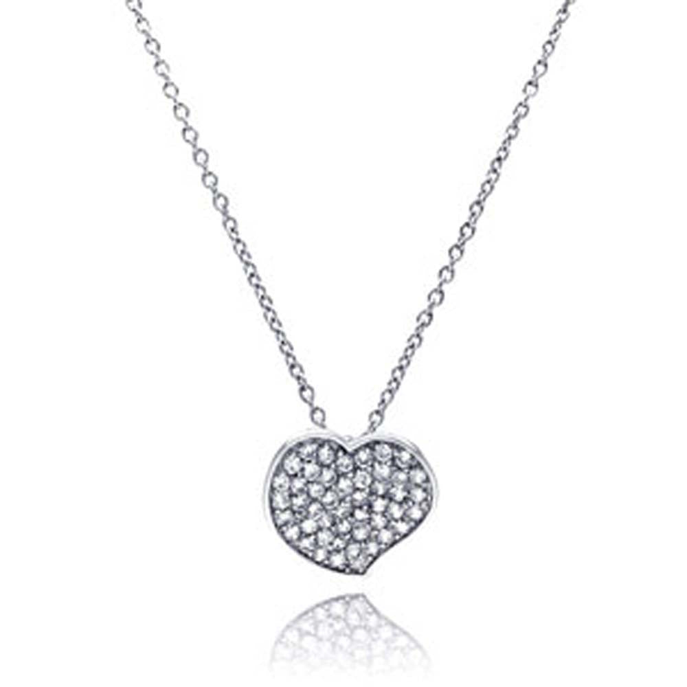 Sterling Silver Necklace with Fancy Micro Paved Small Heart Pendant
