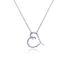 Load image into Gallery viewer, Sterling Silver Necklace with Sideways Fancy Heart Shaped Inlaid with Clear Czs Pendant