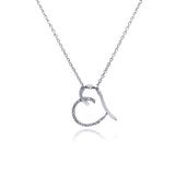 Sterling Silver Necklace with Sideways Fancy Heart Shaped Inlaid with Clear Czs Pendant