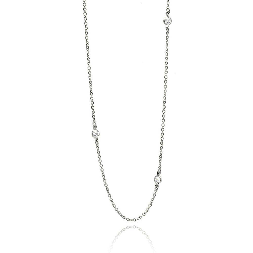 Sterling Silver 24  Classy Necklace with Clear Cz ConnectorsAnd Stone Size: 4MM