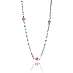 Sterling Silver Rhodium Plated Three Oval Pink CZ Necklace