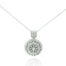 Load image into Gallery viewer, Sterling Silver Necklace with Flower Design Covered with Micro Paved Czs Round Locket Pendant