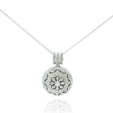 Sterling Silver Necklace with Flower Design Covered with Micro Paved Czs Round Locket Pendant