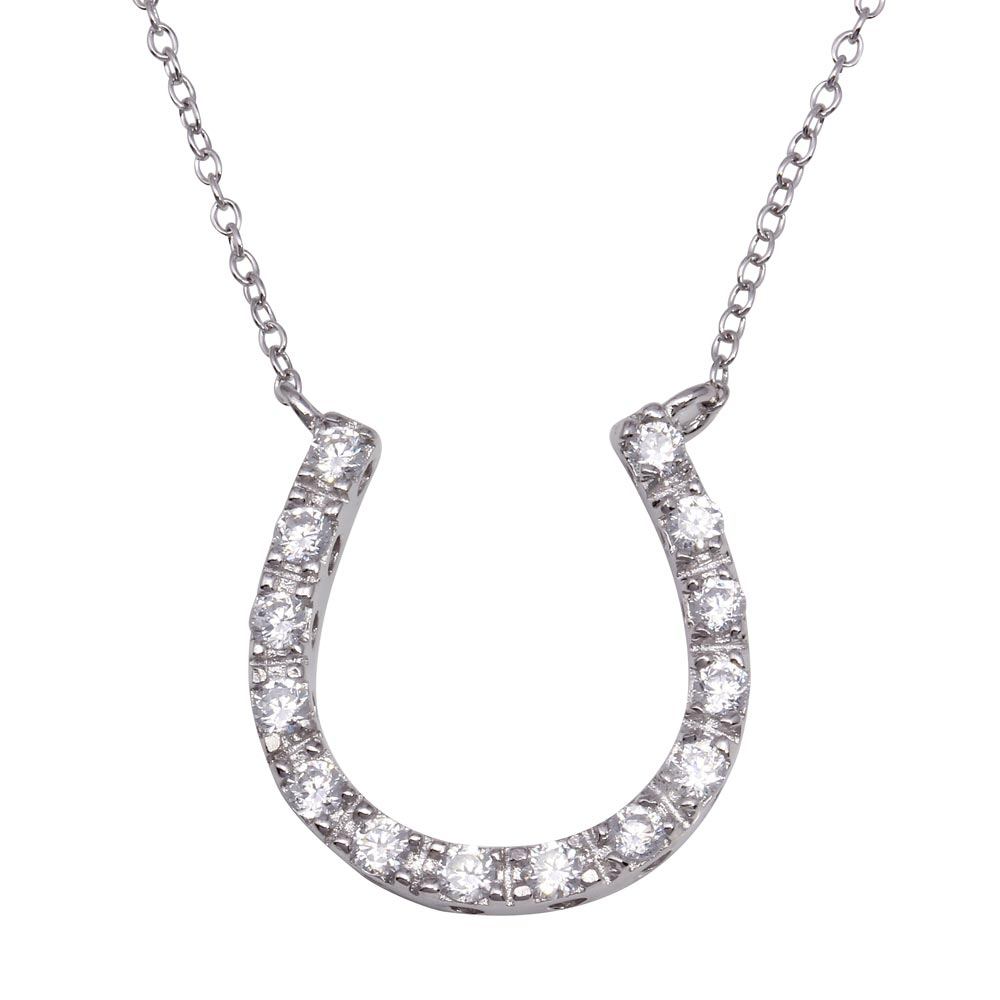 Sterling Silver Necklace with Stylish Paved Czs Horseshoe PendantAnd Chain Length of 16 -18  AdjustableAnd Pendant Dimenions: 21.7MMx18.2MM