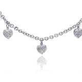 Sterling Silver Necklace with Multi Paved Czs Heart Charm Pendant