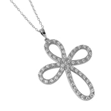 Load image into Gallery viewer, Sterling Silver Rhodium Plated Necklace with Paved Open Infinity Round Cross PendantAnd Spring Clasp ClosureAnd Length of 17