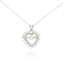 Load image into Gallery viewer, Sterling Silver Clear CZ Rhodium Plated Mom Heart Pendant Necklace���������