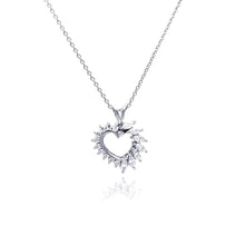 Load image into Gallery viewer, Sterling Silver Necklace with Spike Heart Set with Round and Marquise Cut Clear Czs Pendant