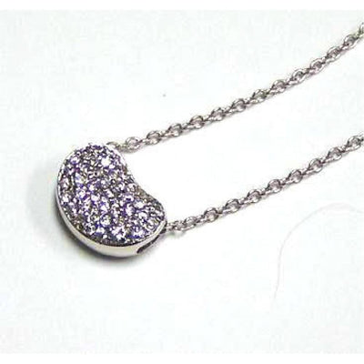 Sterling Silver Necklace with Fancy Paved Czs Bean PendantAnd Chain Length of 16 -18  AdjustableAnd Pendant Dimensions: 12.2MMx20MM