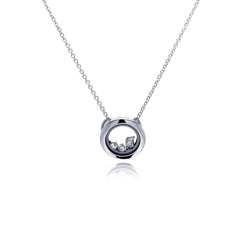 Sterling Silver Necklace with Glass Round Pendant Inlaid with Clear Czs on Bezel SettingAnd Chain Length of 16 -18  AdjustableAnd Pendant Diameter: 13MM