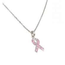 Load image into Gallery viewer, Sterling Silver Pink CZ Rhodium Plated Ribbon Pendant Necklace