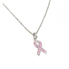 Load image into Gallery viewer, Nickel Free Rhodium Plated Sterling Silver Stylish Ribbon Necklace Paved with Pink Round CZ Stones