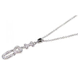 Sterling Silver Necklace with Paved Czs  I HEART U  Dangling PendantAnd Pendant Dimensions of 31.7MMx8.4MM