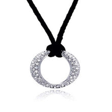 Load image into Gallery viewer, Sterling Silver Black Cord Necklace with Paved Czs Open Circle Pendant