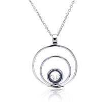 Load image into Gallery viewer, Sterling Silver Necklace with Fancy Three Graduated Open Circle Pendant Centered with Clear Czs on Bezel Setting