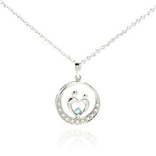 Load image into Gallery viewer, Sterling Silver Necklace with Family Design Pendant Centered with Single Blue Cz and Inlaid with Clear Czs