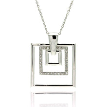 Load image into Gallery viewer, Sterling Silver Necklace with Classy Multi Graduated Square Inlaid with Clear Czs Pendant