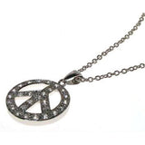 Sterling Silver Necklace with Modish Peace Sign Inlaid with Clear Czs PendantAnd Chai Length of 16 -18  AdjustableAnd Pendant Diameter: 18.3MM