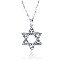 Load image into Gallery viewer, Sterling Silver Clear CZ Rhodium Plated Star Of David Pendant Necklace