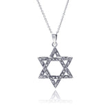 Sterling Silver Clear CZ Rhodium Plated Star Of David Pendant Necklace