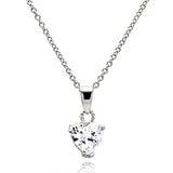 Nickel Free Rhodium Plated Sterling Silver Stylish Clear Heart CZ Necklace