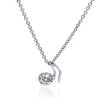 Load image into Gallery viewer, Sterling Silver Necklace with Fancy Music Note Inlaid with Clear Czs Pendant