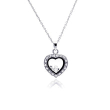 Load image into Gallery viewer, Sterling Silver Necklace with Fancy Paved Heart Glass Pendant with Round Czs Inside