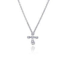 Load image into Gallery viewer, Sterling Silver Clear CZ Rhodium Plated Cross Pendant Necklace