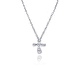 Sterling Silver Clear CZ Rhodium Plated Cross Pendant Necklace