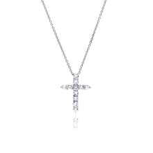 Load image into Gallery viewer, Sterling Silver Clear CZ Rhodium Plated Classic Cross Pendant Necklace