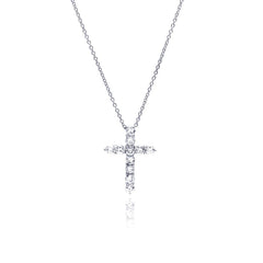 Sterling Silver Clear CZ Rhodium Plated Classic Cross Pendant Necklace