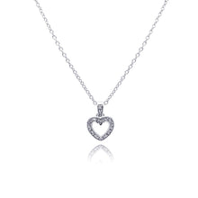 Load image into Gallery viewer, Sterling Silver Necklace with Trendy Small Paved Open Heart Pendant