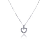 Sterling Silver Necklace with Trendy Small Paved Open Heart Pendant