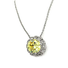 Load image into Gallery viewer, Sterling Silver Necklace with Clear Czs Cluster Flower with Centered Yellow Cz Pendant