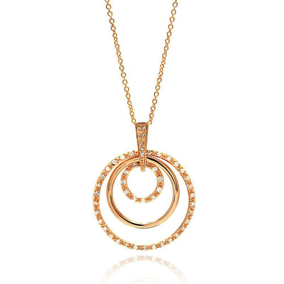 Sterling Silver Rose Gold Plated Necklace with Modish Multi Graduated Circle Inlaid with Clear Czs PendantAnd Chain Length of 16 -18 And Pendant Diameter: 34MM